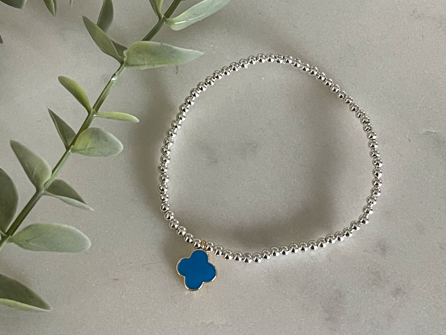 Blue Enamel Clover Charm Bracelet