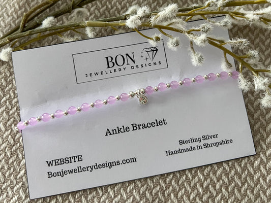 Sterling Silver Lilac Bead Anklet